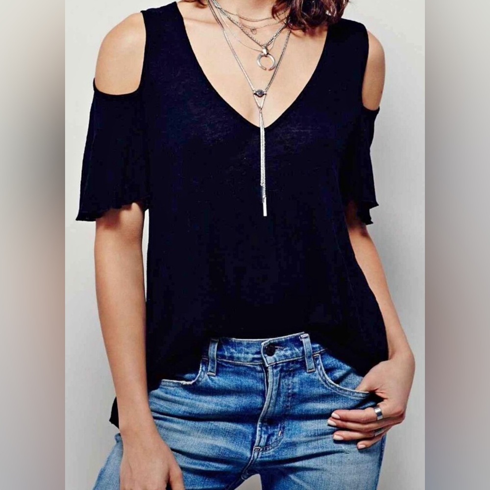 Free People black top with peek-a-boo shoulders Size S